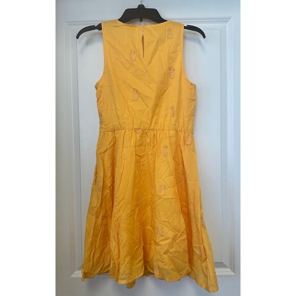 J Crew Mini Dress Size 0 Embroidered Pineapple Fit and Flare Yellow Cotton Lined - Picture 3 of 7